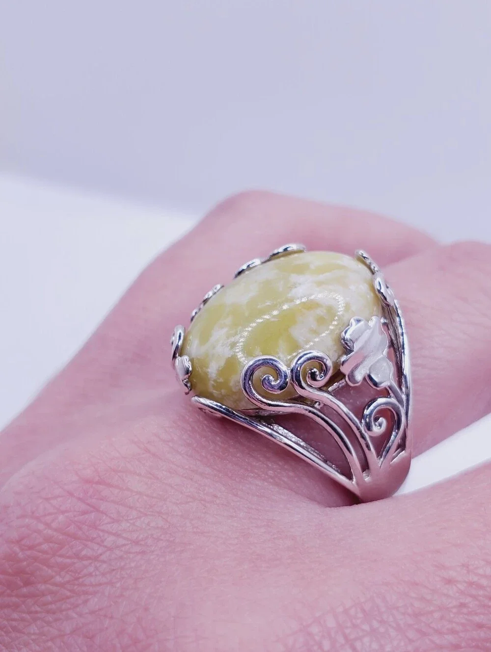 Connemara Marble 925 Sterling Silver 4 Leaf Clover Statement Ring